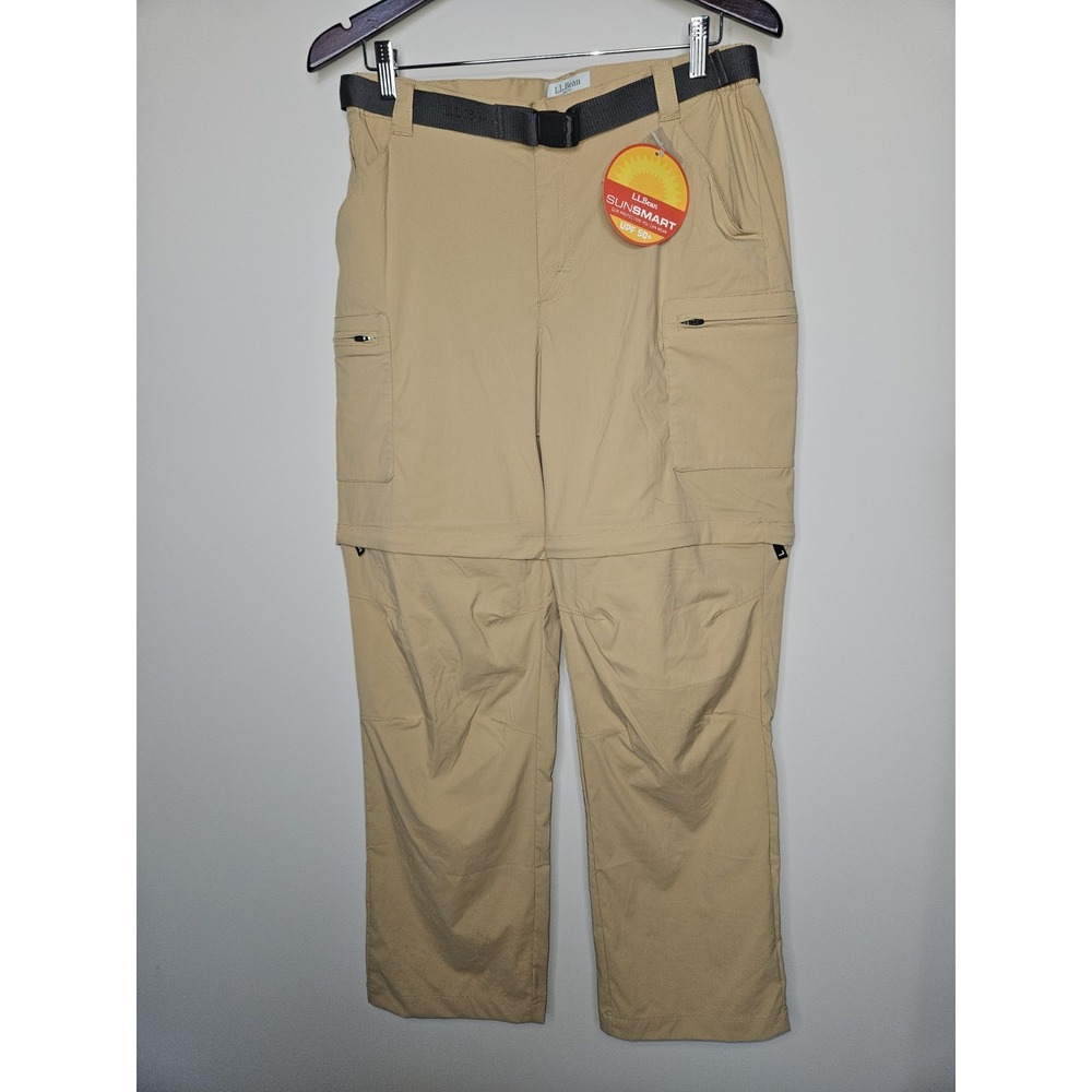 LL Bean Hiking Pant Men M Khaki Outdoor Convertible Zip Off Gorpcore Fish UPF 50